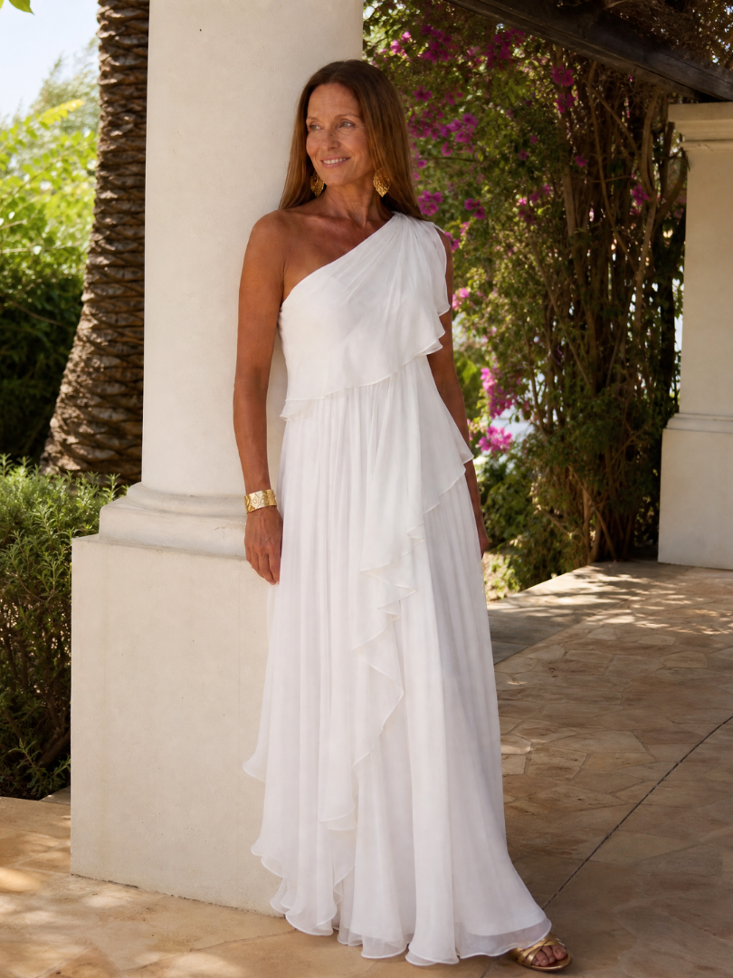 Ela | Elegant One-Shoulder Ruffle Maxi Dress