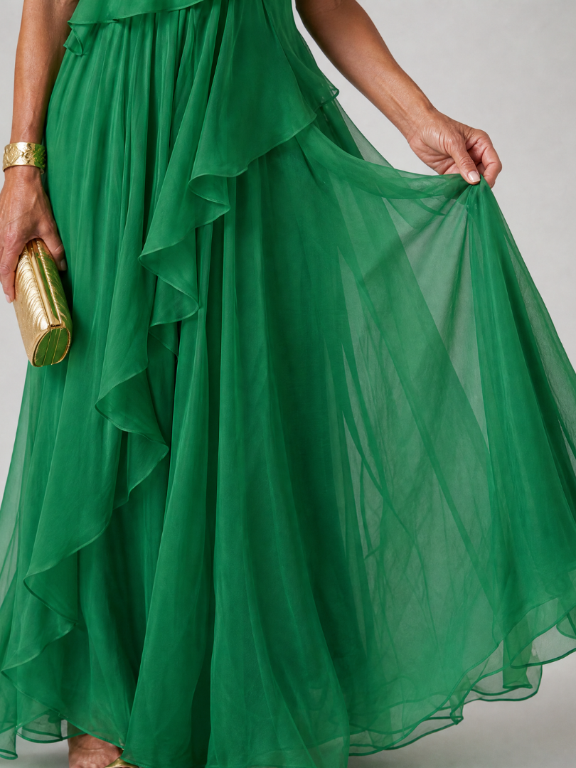 Ela | Elegant One-Shoulder Ruffle Maxi Dress