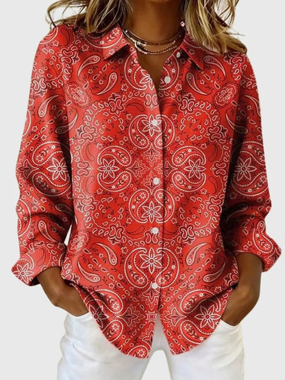 Joanna™ | Elegant Paisley Print Button-Up Blouse