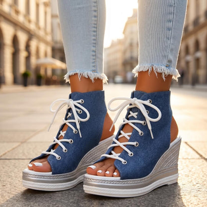 Camille | Effortless Chic Lace-Up Wedge Sandals