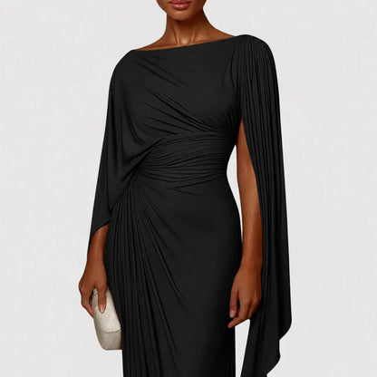Lyssa | Elegant Draped Cape Sleeve Maxi Dress