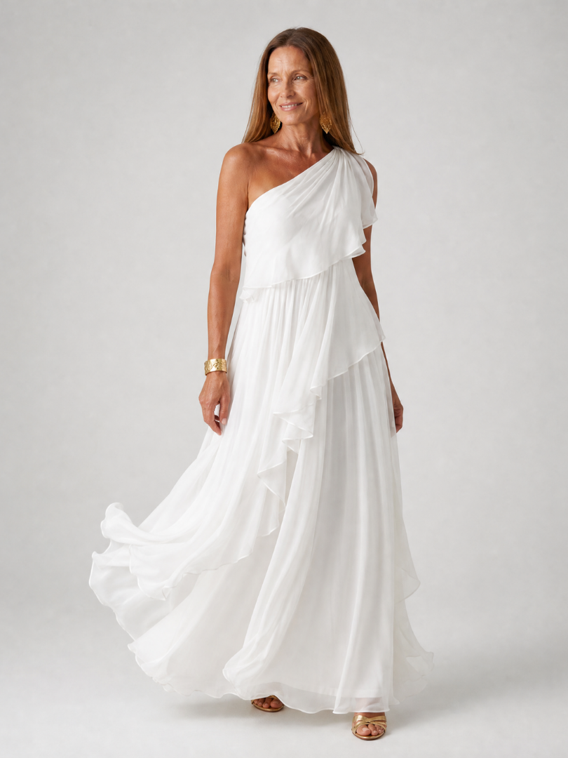 Ela | Elegant One-Shoulder Ruffle Maxi Dress