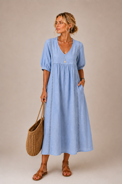 Sefi | Lace Trim V-Neck Midi Dress