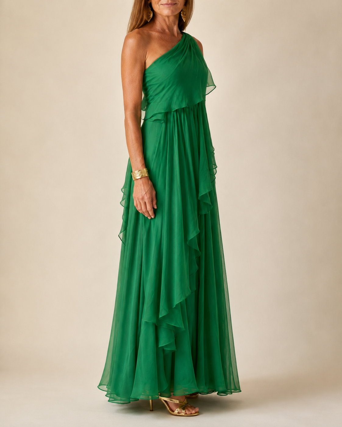 Ela | Elegant One-Shoulder Ruffle Maxi Dress