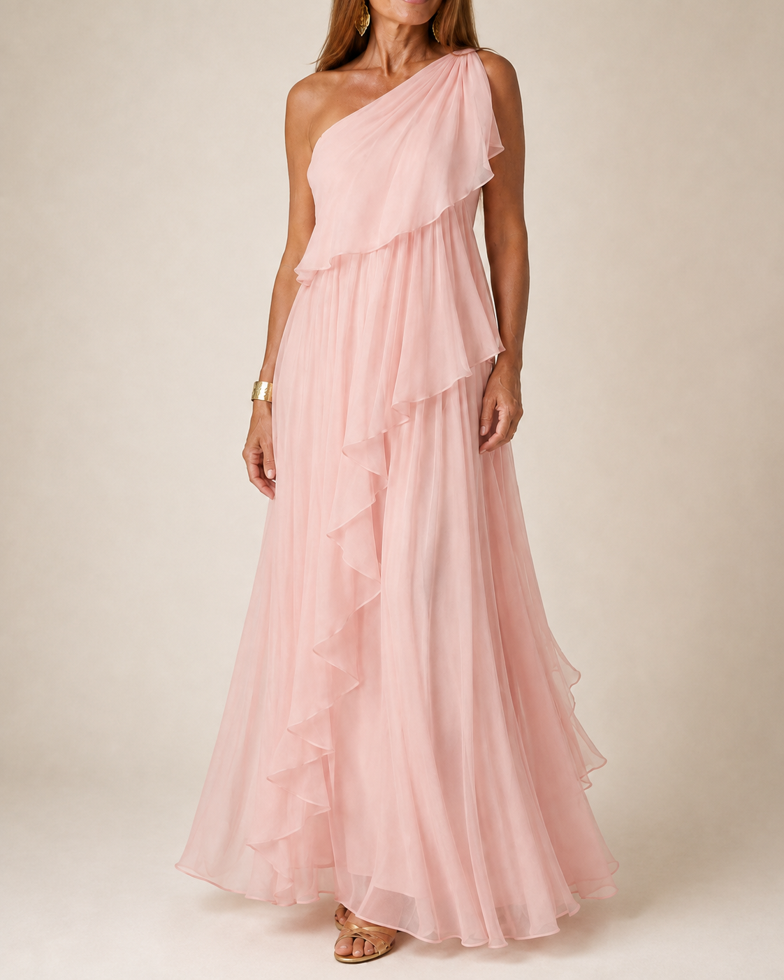 Ela | Elegant One-Shoulder Ruffle Maxi Dress