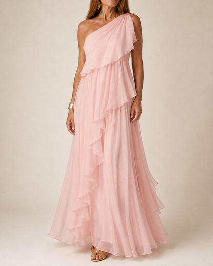 Ela | Elegant One-Shoulder Ruffle Maxi Dress