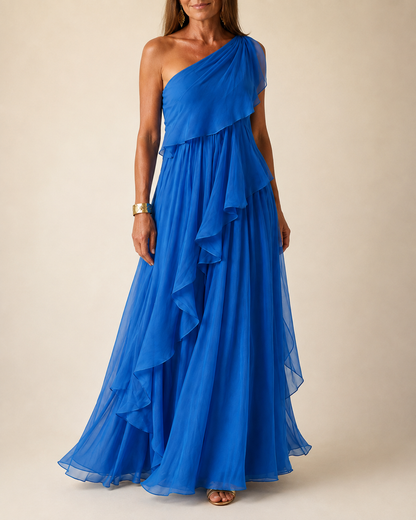 Ela | Elegant One-Shoulder Ruffle Maxi Dress