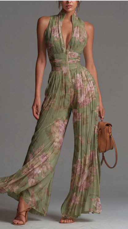 Isla™ | Pleated Floral Chiffon Jumpsuit