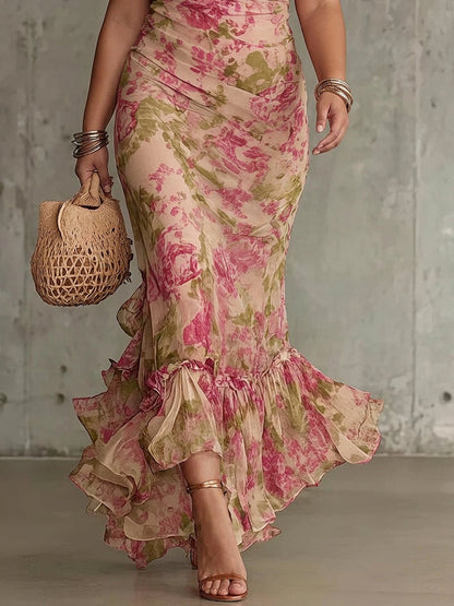 Mae | Vintage Floral Puff Sleeve Ruffle Maxi Dress