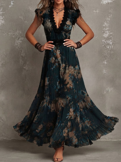 Gillian™ | Lace Trim Floral Maxi Dress