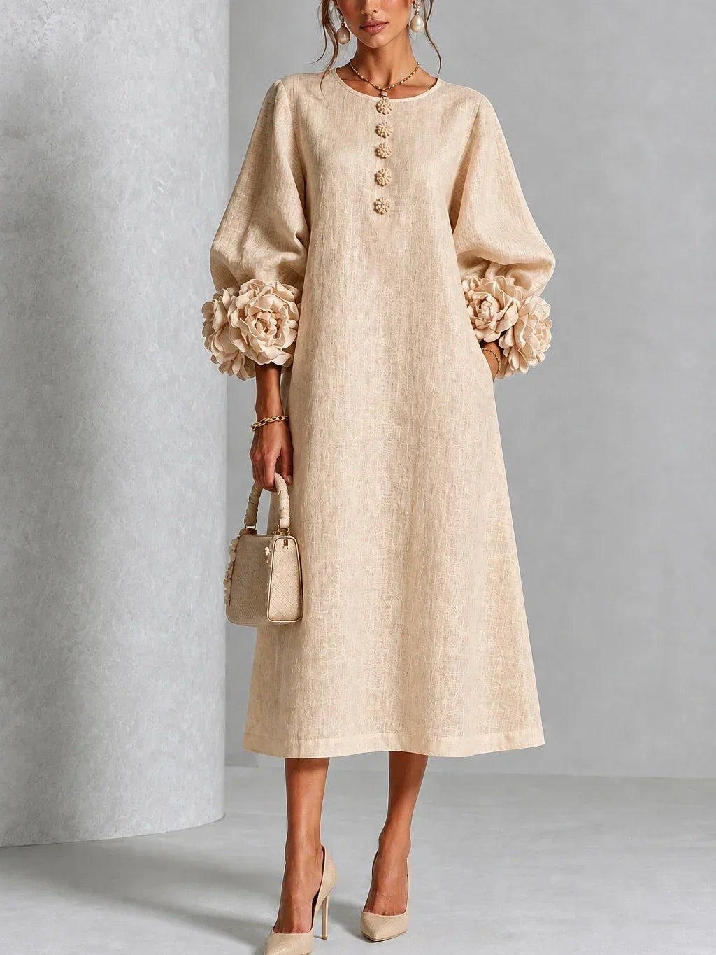 Elodie | Refined Bloom Cuff Midi Dress