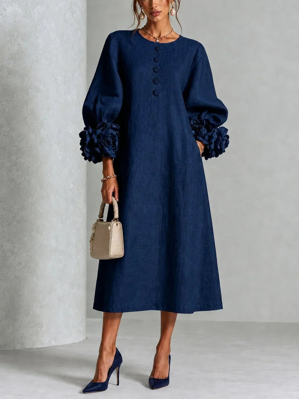 Elodie | Refined Bloom Cuff Midi Dress