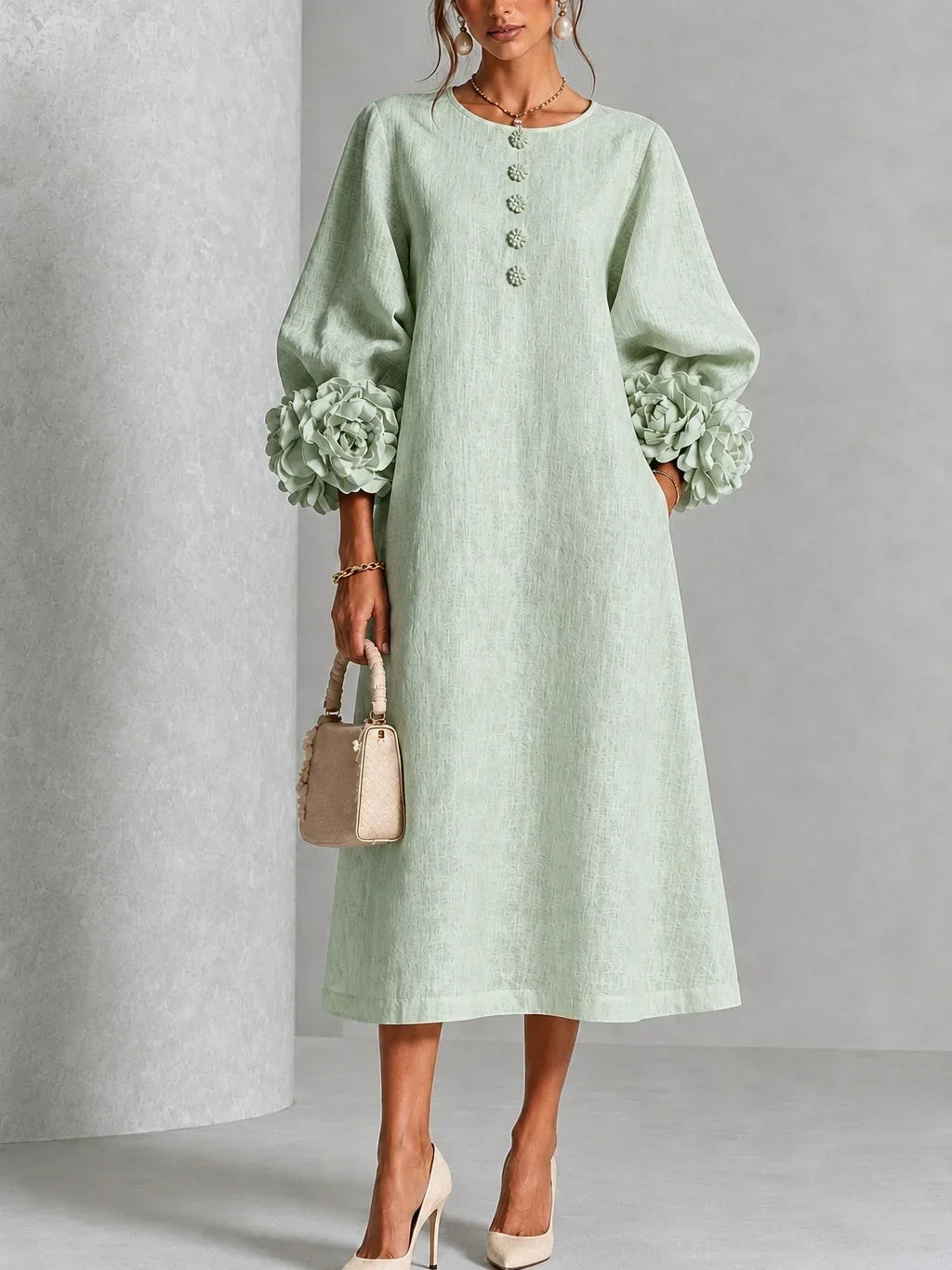 Elodie | Refined Bloom Cuff Midi Dress