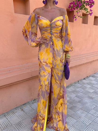 Gregoria™ | Floral Maxi Dress with Plunging Neckline