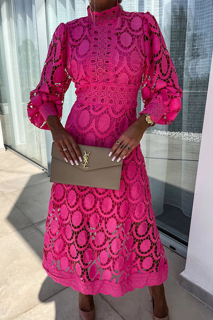Liza™ | Elegant High-Neck Lace Midi Dress