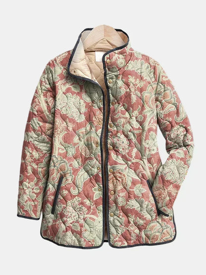 Margot | Terracotta Damask Quilted Jacket