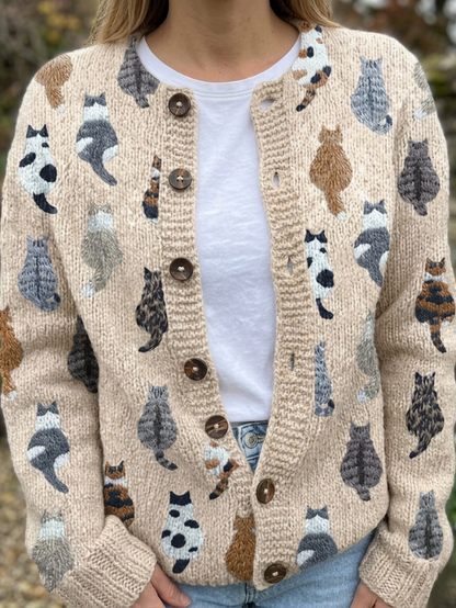 Florence| Whimsical Cat Knit Button Cardigan