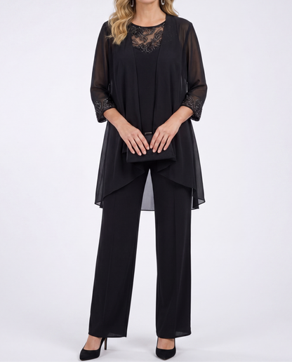 Eleanor™ | Lace-Detail Jacket & Wide-Leg Trouser Set