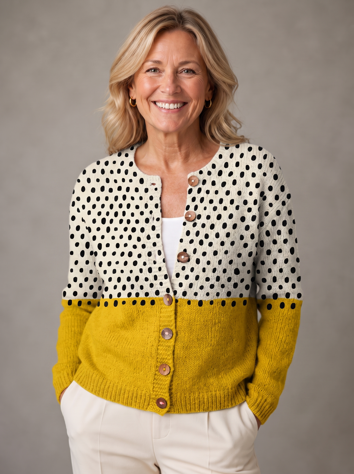 Harriet | Polka Dot Knit Button Cardigan
