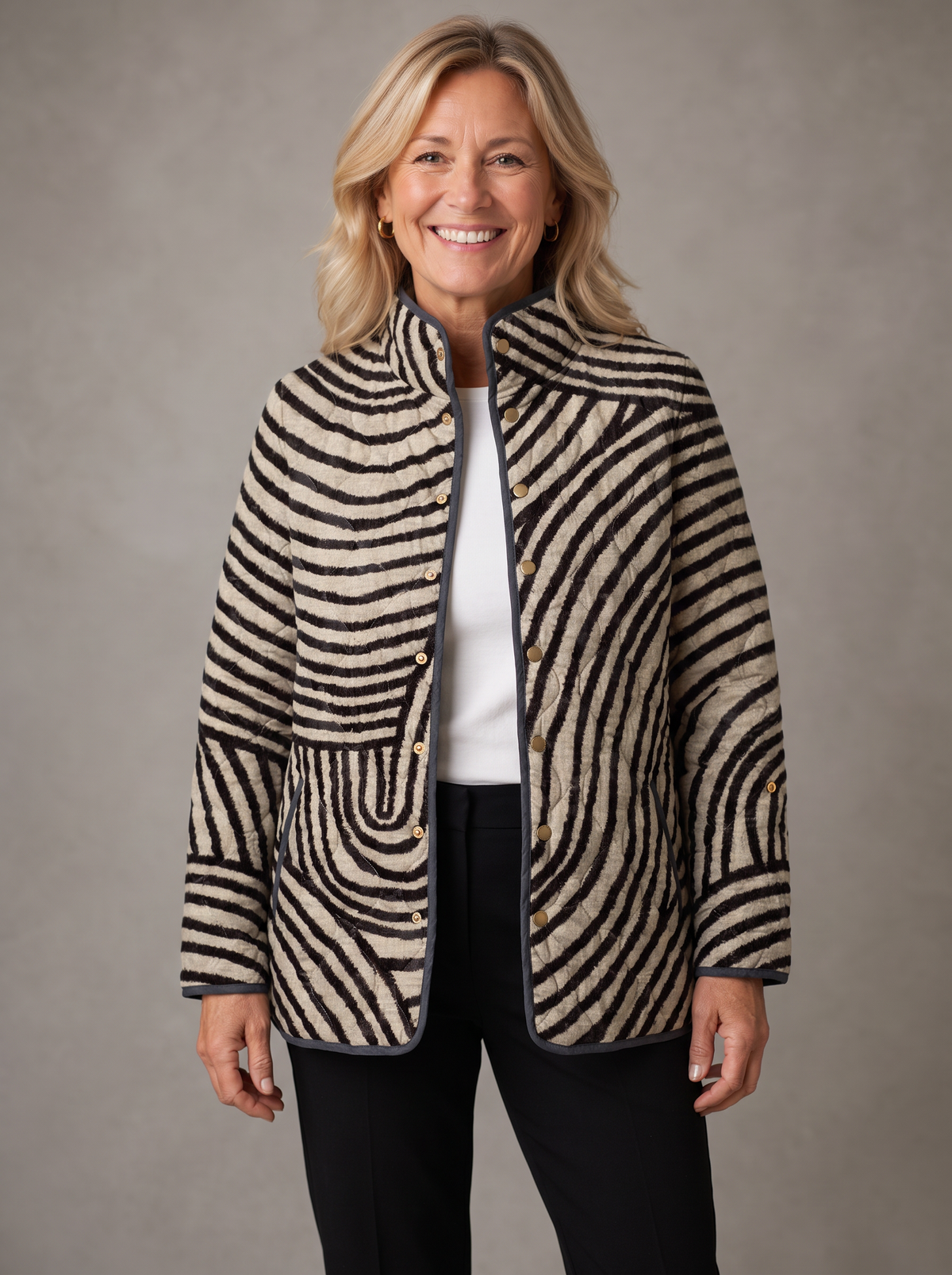 Annabelle | Abstract Wave Quilted Button Jacket