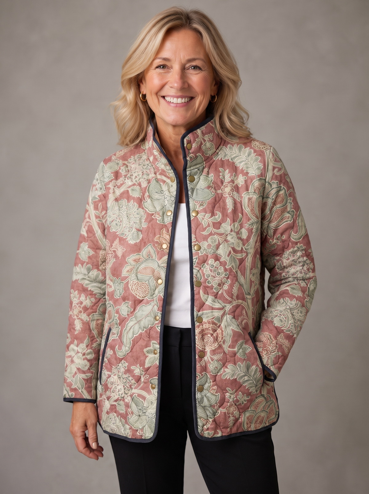 Margot | Terracotta Damask Quilted Jacket