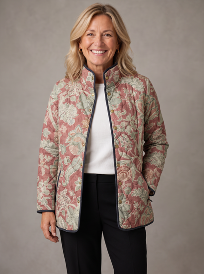 Margot | Terracotta Damask Quilted Jacket