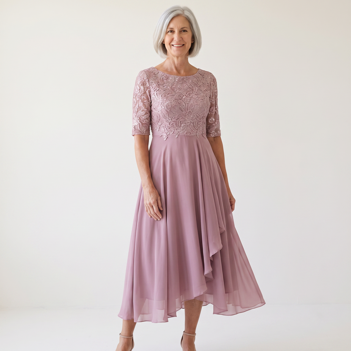 Rubi™ | Lace Bodice Chiffon Midi Dress
