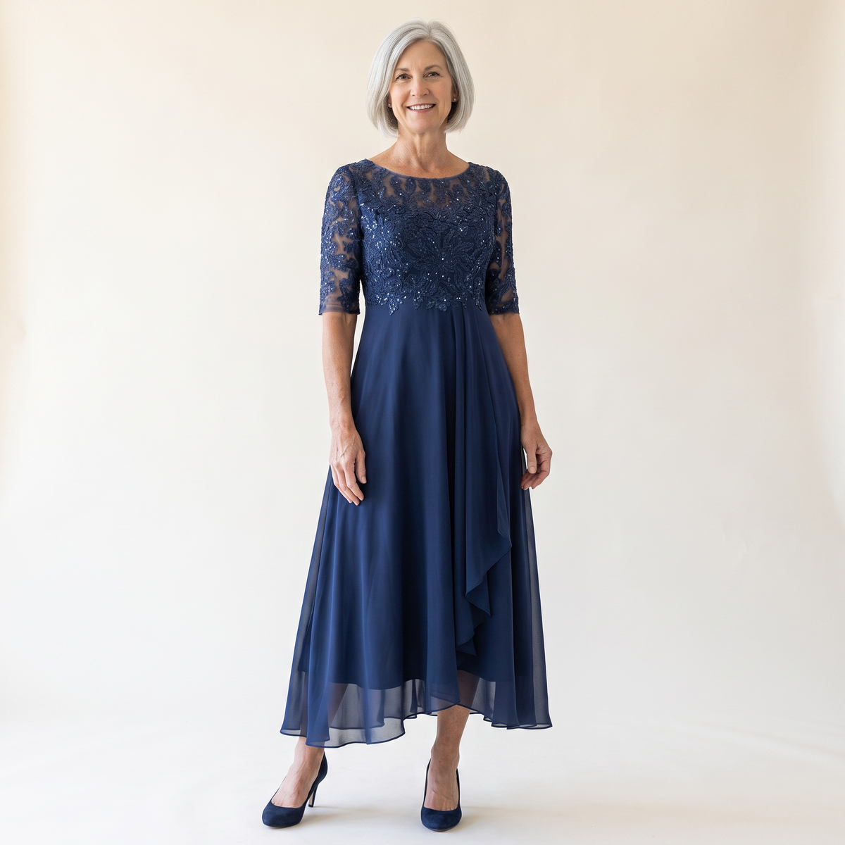 Rubi™ | Lace Bodice Chiffon Midi Dress