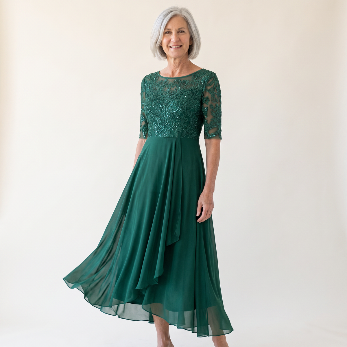 Rubi™ | Lace Bodice Chiffon Midi Dress
