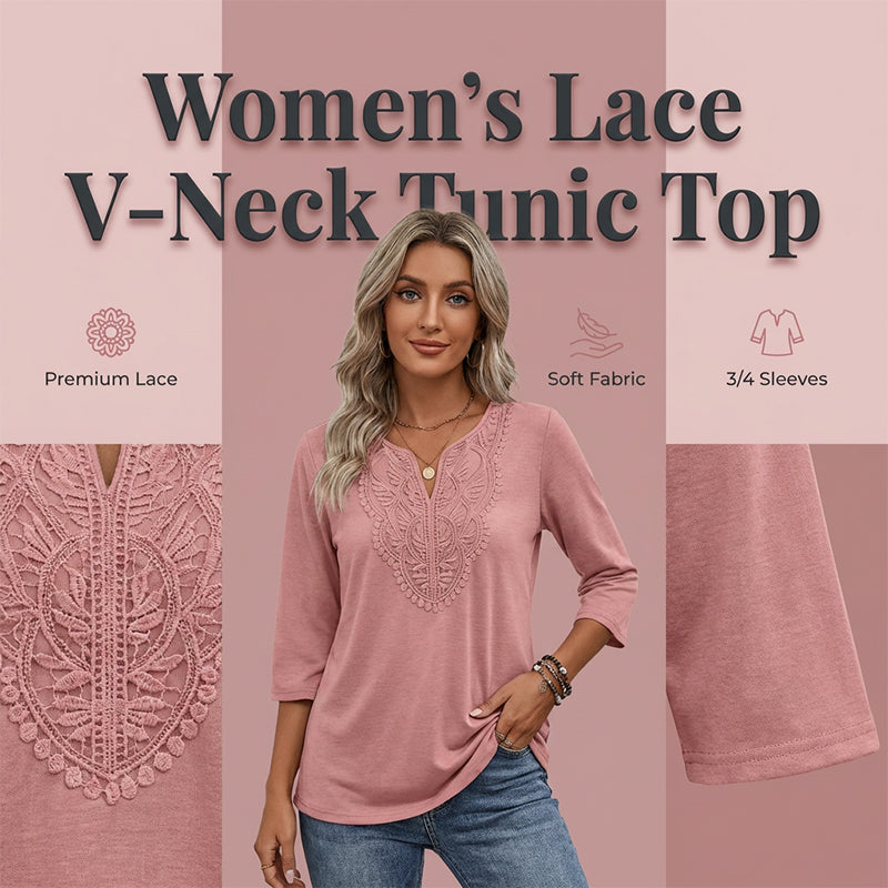 Top Pick - Lace-Trim V-Neck Blouse – Breathable Fabric & Flattering Drape for Work or Weekend