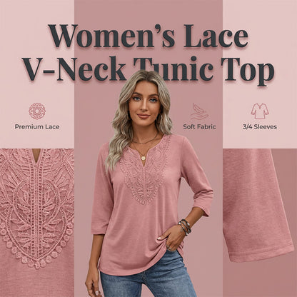 Top Pick - Lace-Trim V-Neck Blouse – Breathable Fabric & Flattering Drape for Work or Weekend