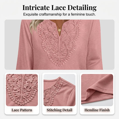 Top Pick - Lace-Trim V-Neck Blouse – Breathable Fabric & Flattering Drape for Work or Weekend