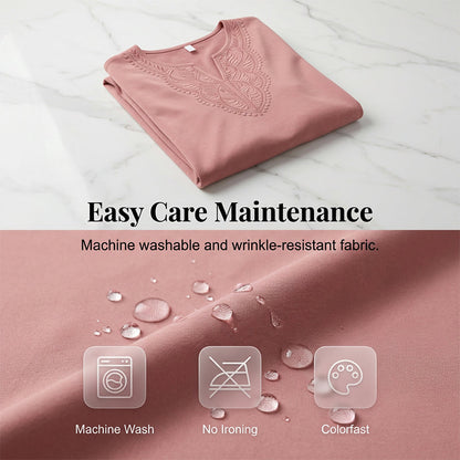 Top Pick - Lace-Trim V-Neck Blouse – Breathable Fabric & Flattering Drape for Work or Weekend