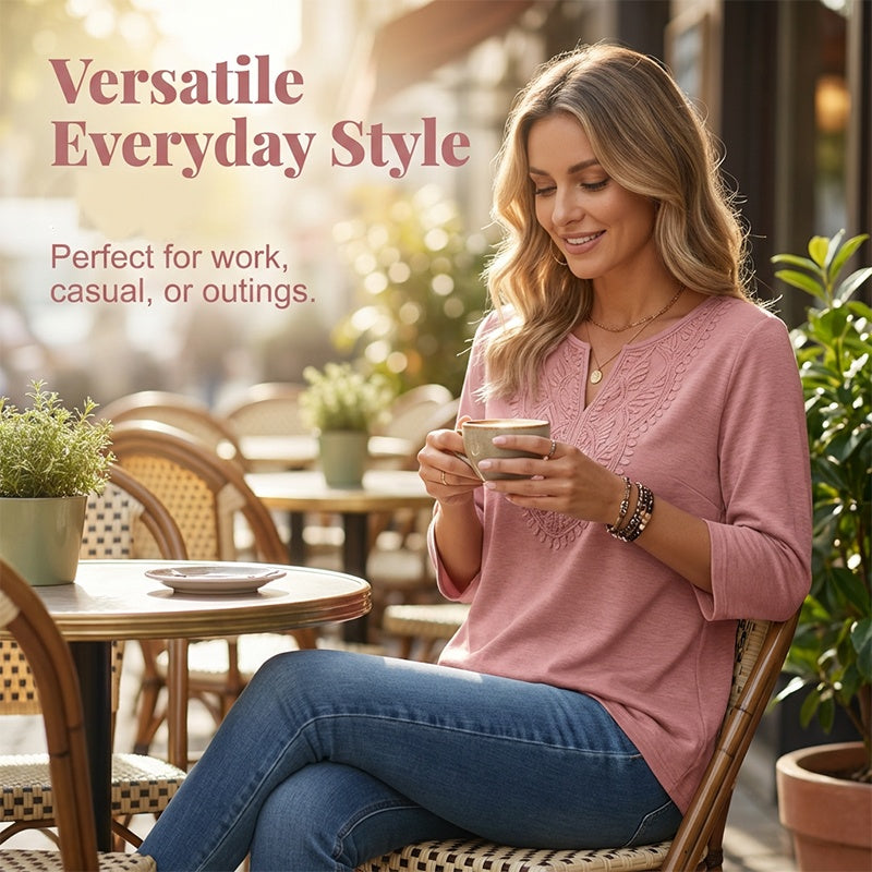 Top Pick - Lace-Trim V-Neck Blouse – Breathable Fabric & Flattering Drape for Work or Weekend