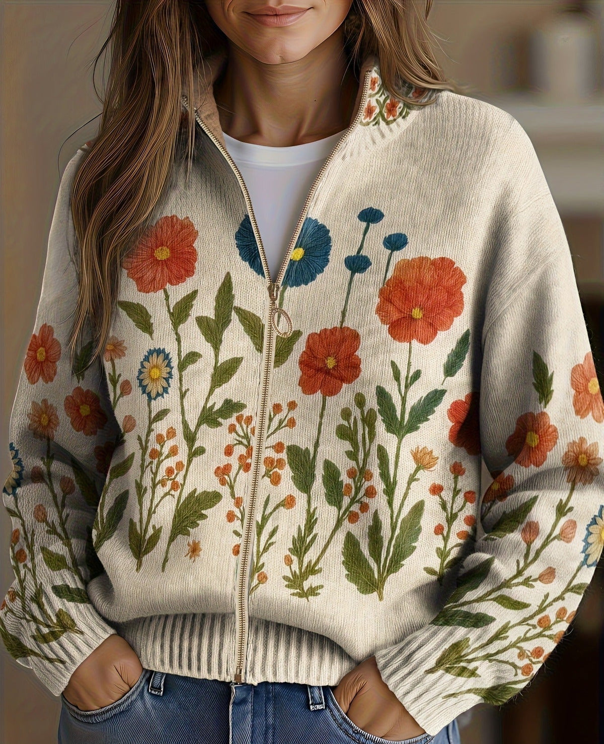 Wrenna™ | Botanical Bloom Zip Cardigan