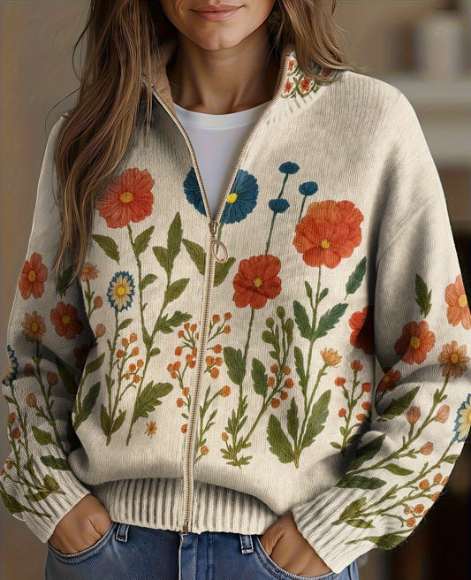 Wrenna™ | Botanical Bloom Zip Cardigan